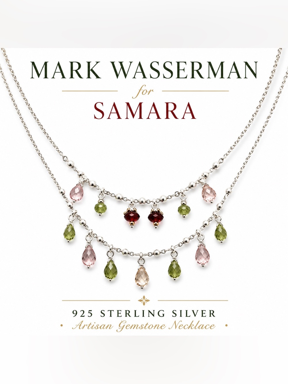 Mark Wasserman for Samara 925 Sterling Silver Gemstone Fringe Necklace Vintage